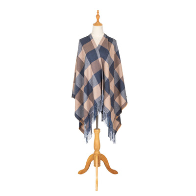 PONCHO - Maddie - Womens Woven Plaid Open Front Poncho