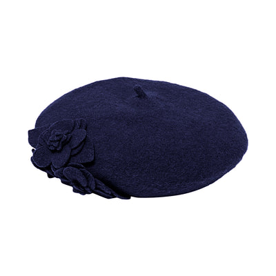 BERET - Womens Wool Beret With Flowers-One Size