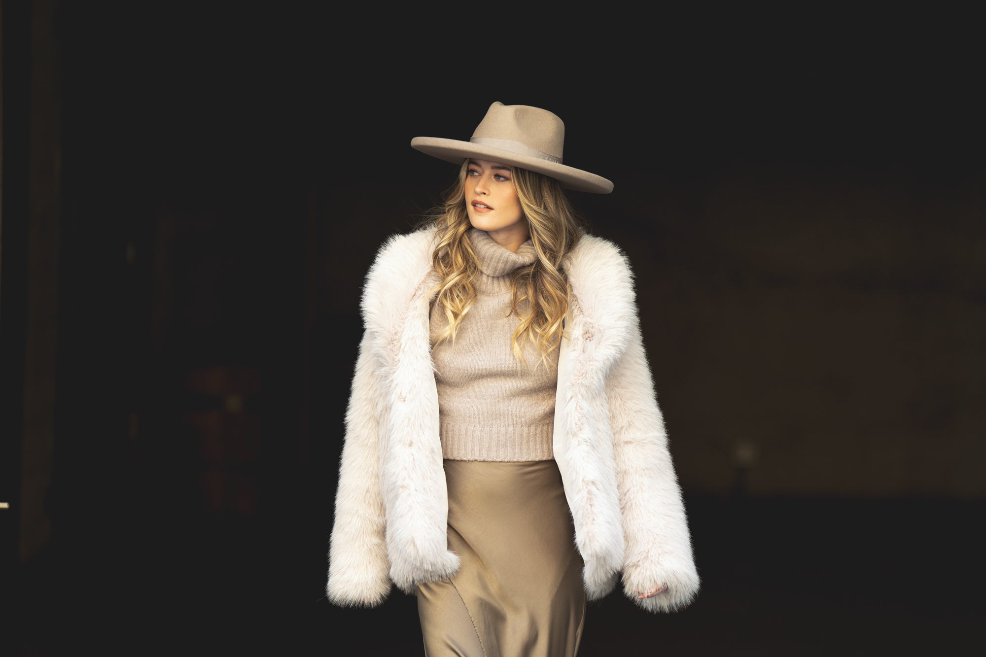 Shop Nothing But Neutral Wool Felt Stiff Rolled Brim Fedora - Banner