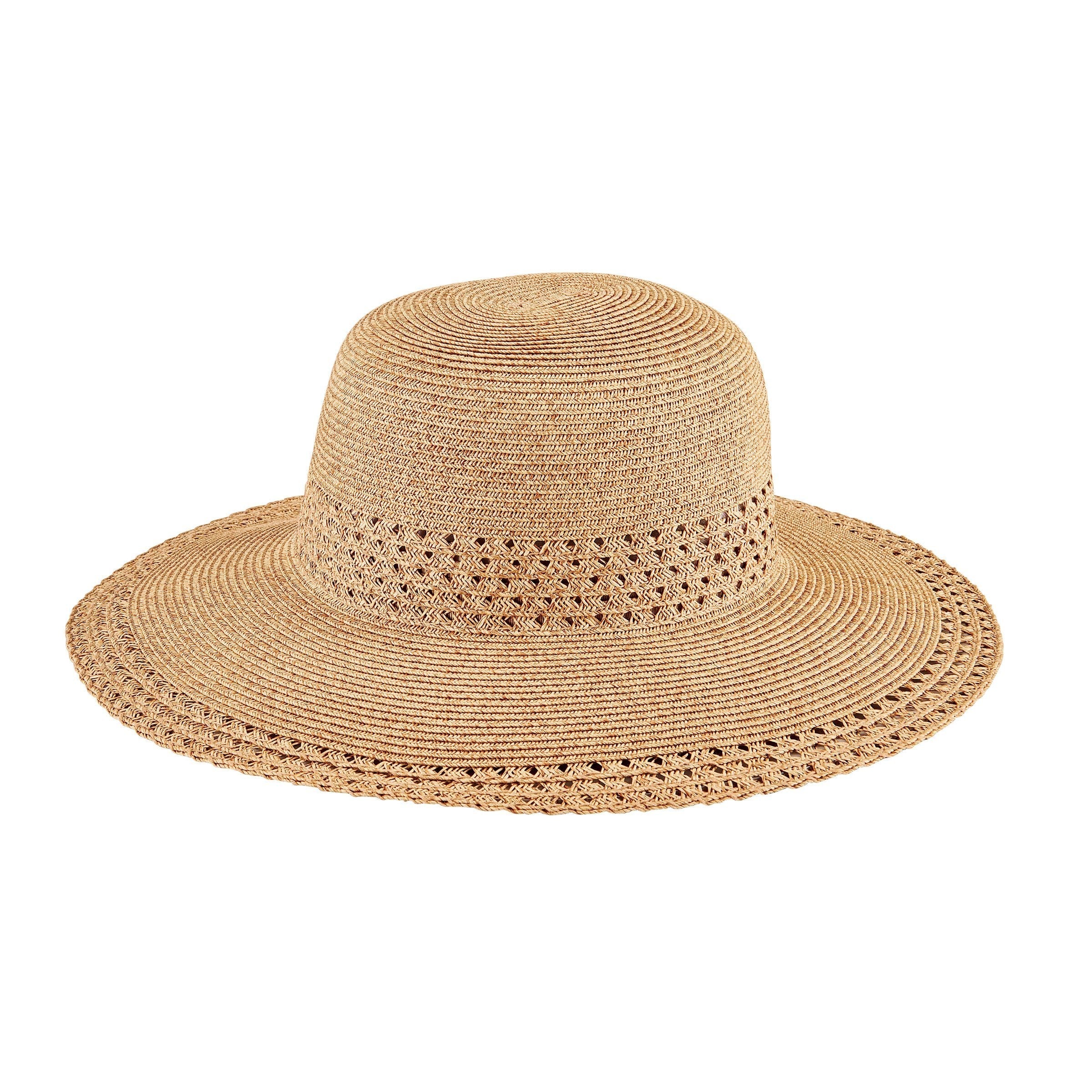 SDHC Everyday Sun Hat - Women's Sun Hat w/ Open Weave Stripes Toast