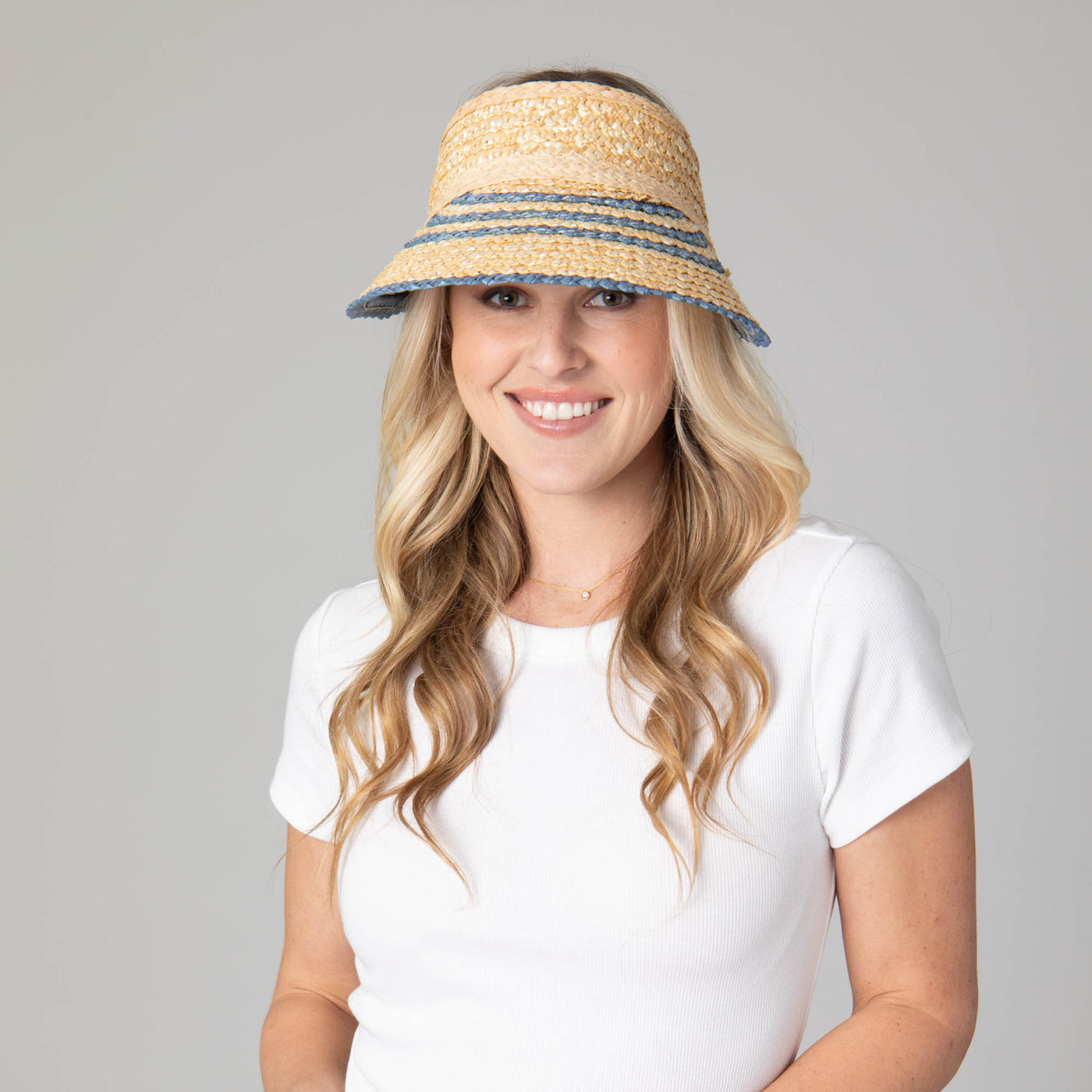 Weekend Getaway - Women's Textured Wheat Straw Visor With Stripe & Velcro Back-VISOR-San Diego Hat Company