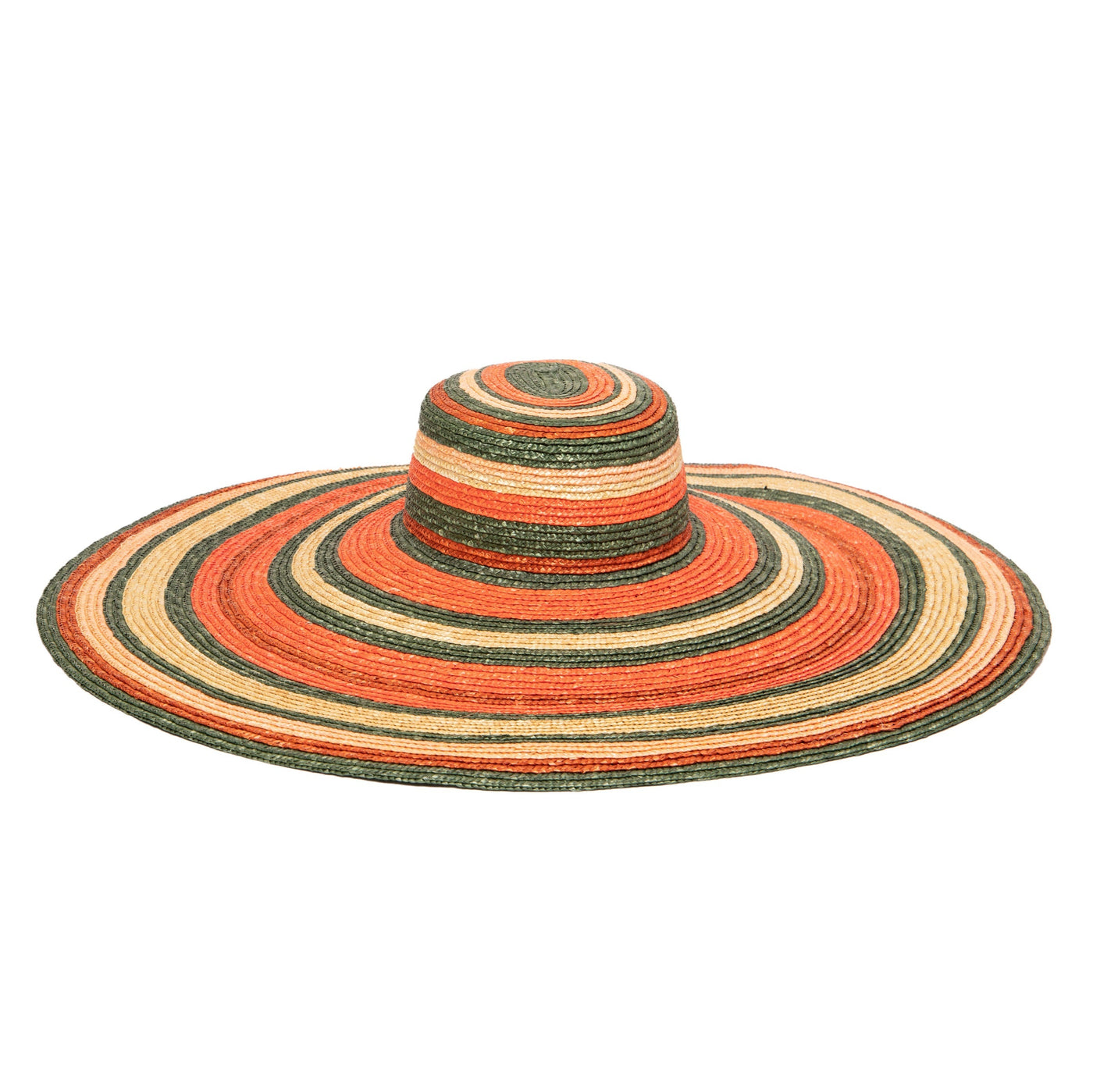 SUN BRIM - Women's Wheat Straw Stripe Wide Brim Sun Hat
