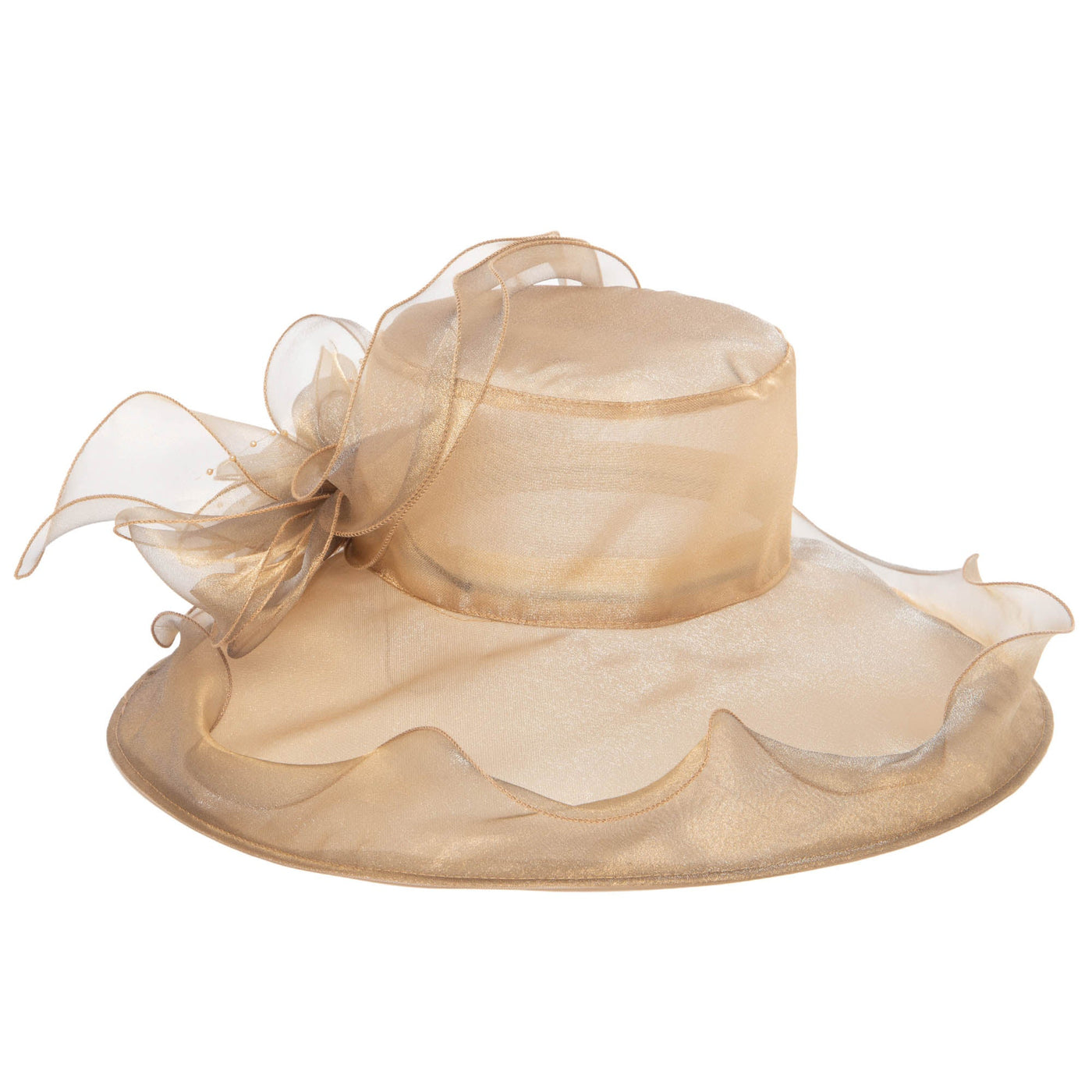 Women's Gold Organza Mesh Dress Hat (DRS1031)-DRESS-San Diego Hat Company