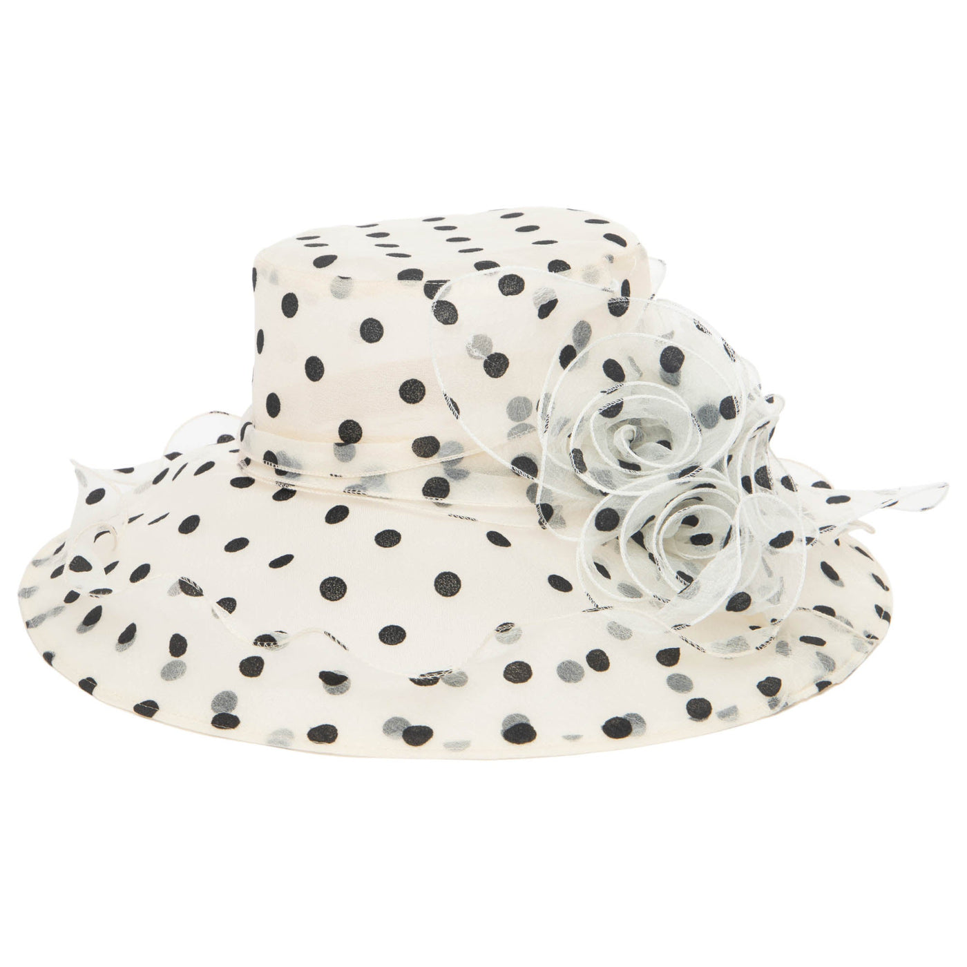 Women's Felt Polka Dot Organza Mesh Dress Hat (DRS1032)-DRESS-San Diego Hat Company