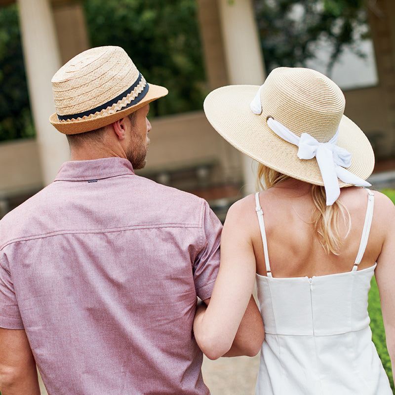 SUN BRIM - Women's Sun Brim Boater Hat With Scarf Bow