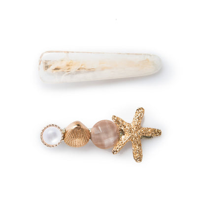HAIR ACCESSORY - Hair Clip W/Star Fish & Faux Pearl Set