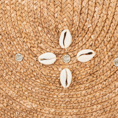 CLUTCH - Resort Ready - Fine Wheat Straw Braid Clutch With Seashell Flowers And Rhinestone Details