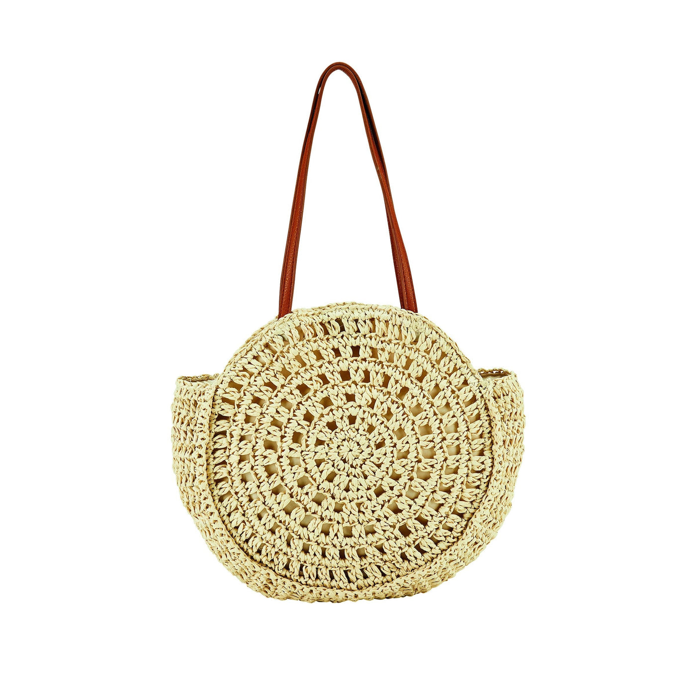 TOTE - Circular Woven Paper Tote With Faux Leather Handles  (BSB3711)