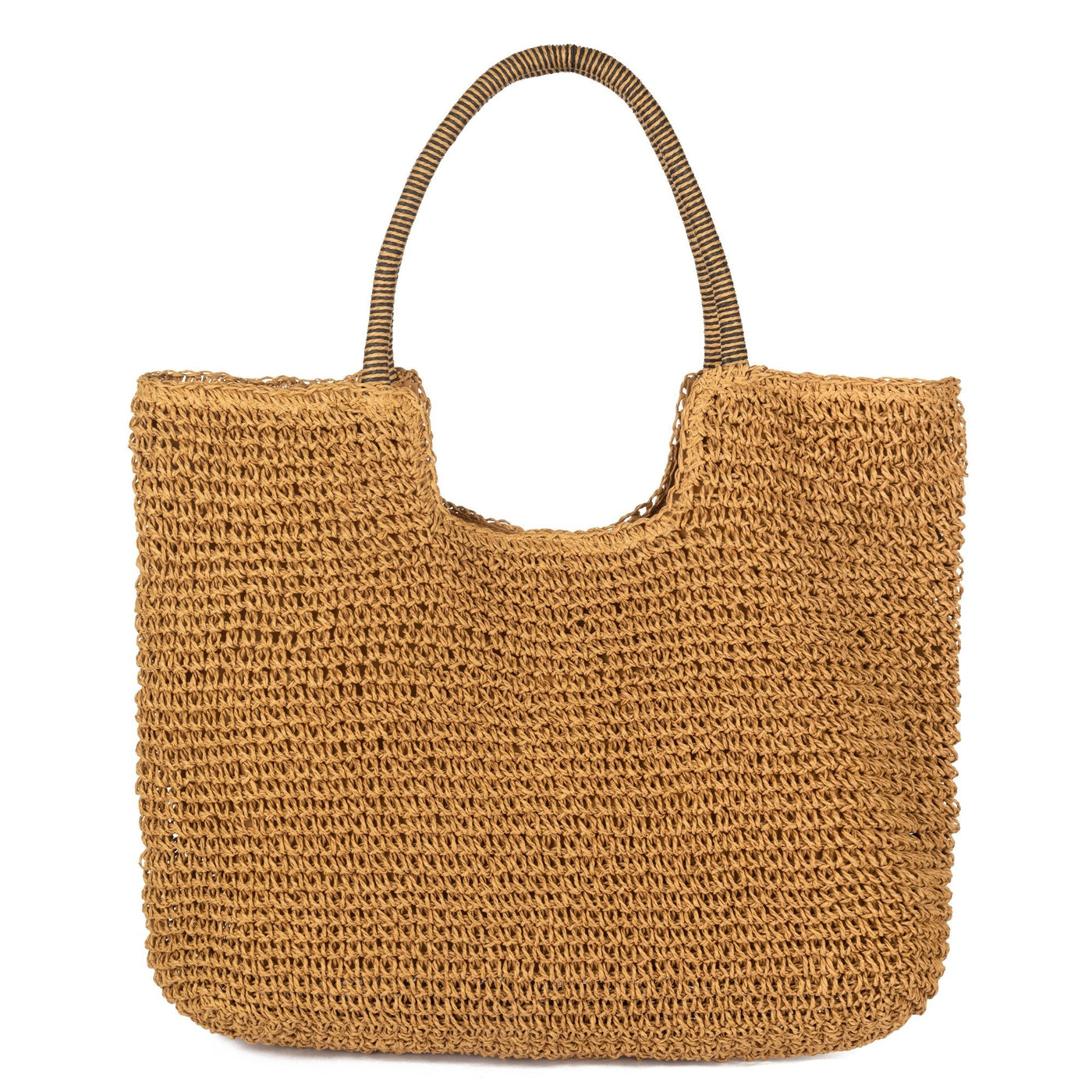 Tote With Straw Wrapped Handles & Polyester Lining