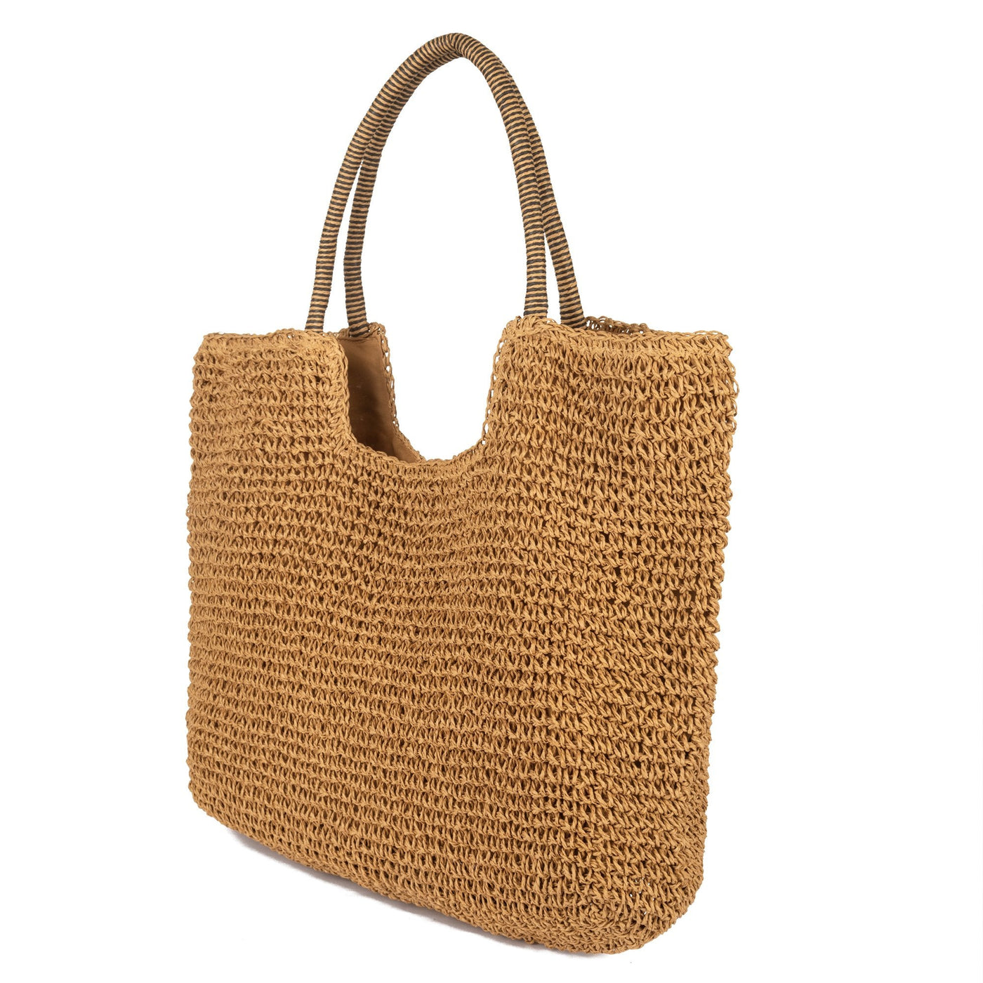 Tote With Straw Wrapped Handles & Polyester Lining