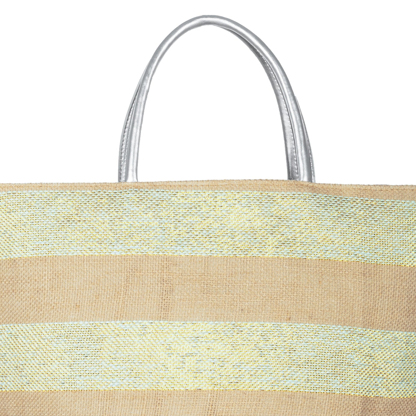 TOTE - Striped Tote With Metallic Silver Leather Handles (BSB3755)