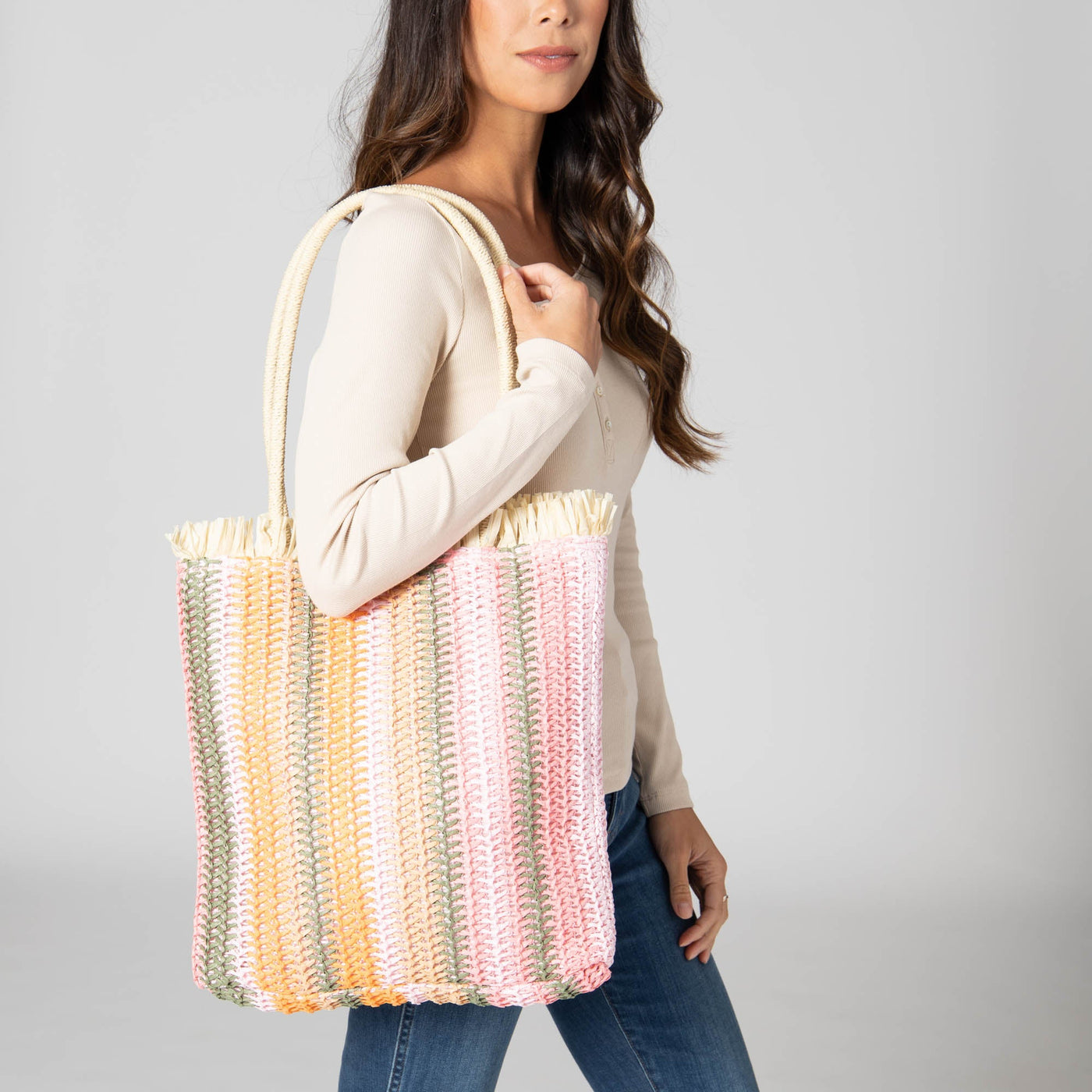 TOTE - Felecity - Crochet Vertical Stripe Tote