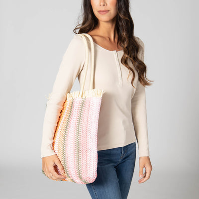 TOTE - Felecity - Crochet Vertical Stripe Tote