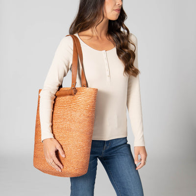 TOTE - Daydreamer - Wheat Straw Tote With Leather Handles