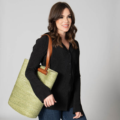 TOTE - Daydreamer - Wheat Straw Tote With Leather Handles