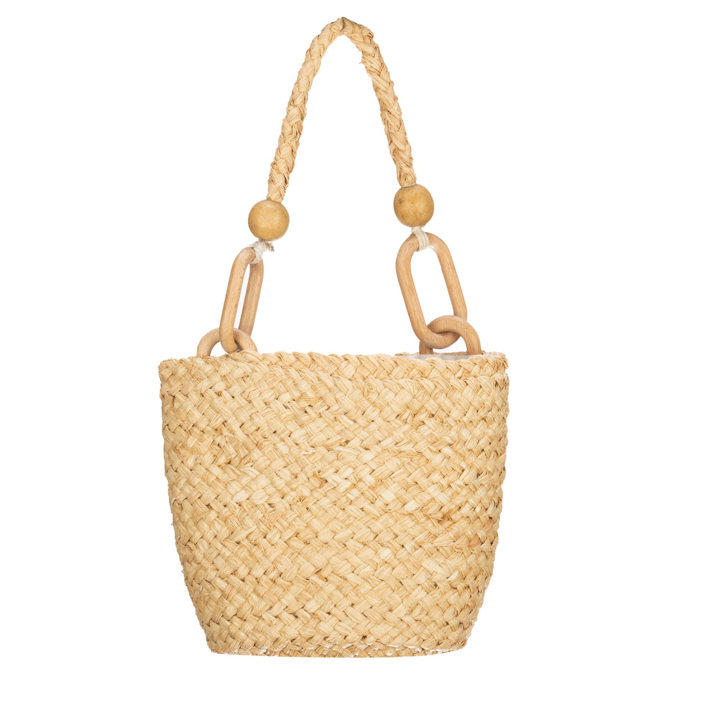 HANDBAG - Easy Breezy - Woven Bucket Handbag With Wooden Handle