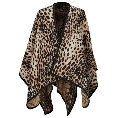 Women's Leopard Print Open Front Poncho-PONCHO-San Diego Hat Company