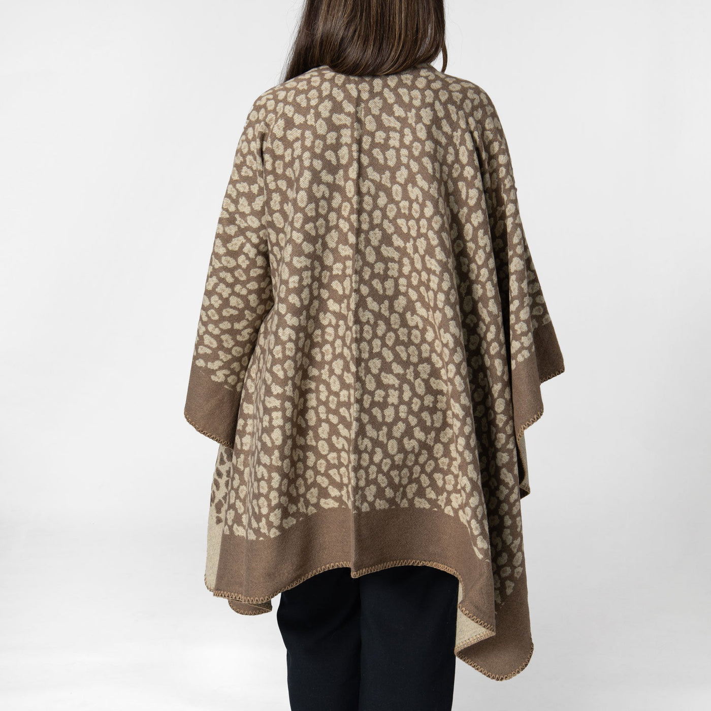 PONCHO - Marybeth - Womens Jacquard Leopard Open Front Poncho