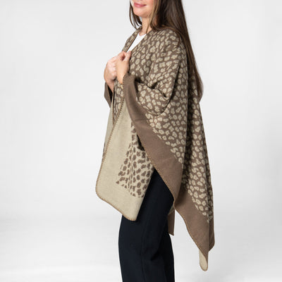 PONCHO - Marybeth - Womens Jacquard Leopard Open Front Poncho