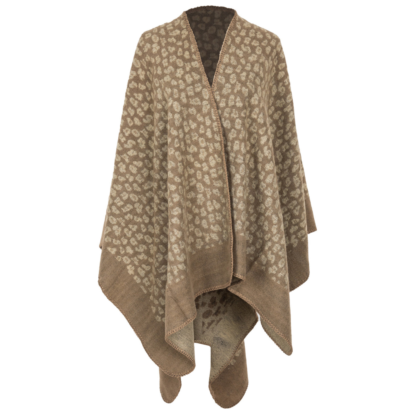 Marybeth - Womens Jacquard Leopard Open Front Poncho-PONCHO-San Diego Hat Company