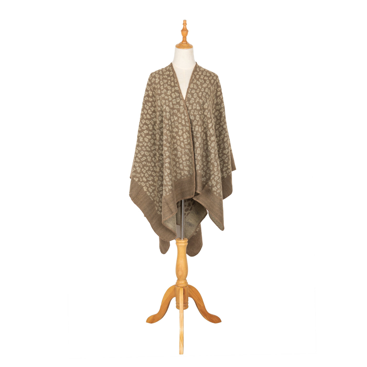 PONCHO - Marybeth - Womens Jacquard Leopard Open Front Poncho
