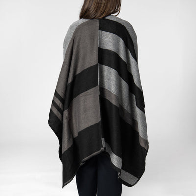 PONCHO - Patty - Womens Woven Striped Open Front Poncho