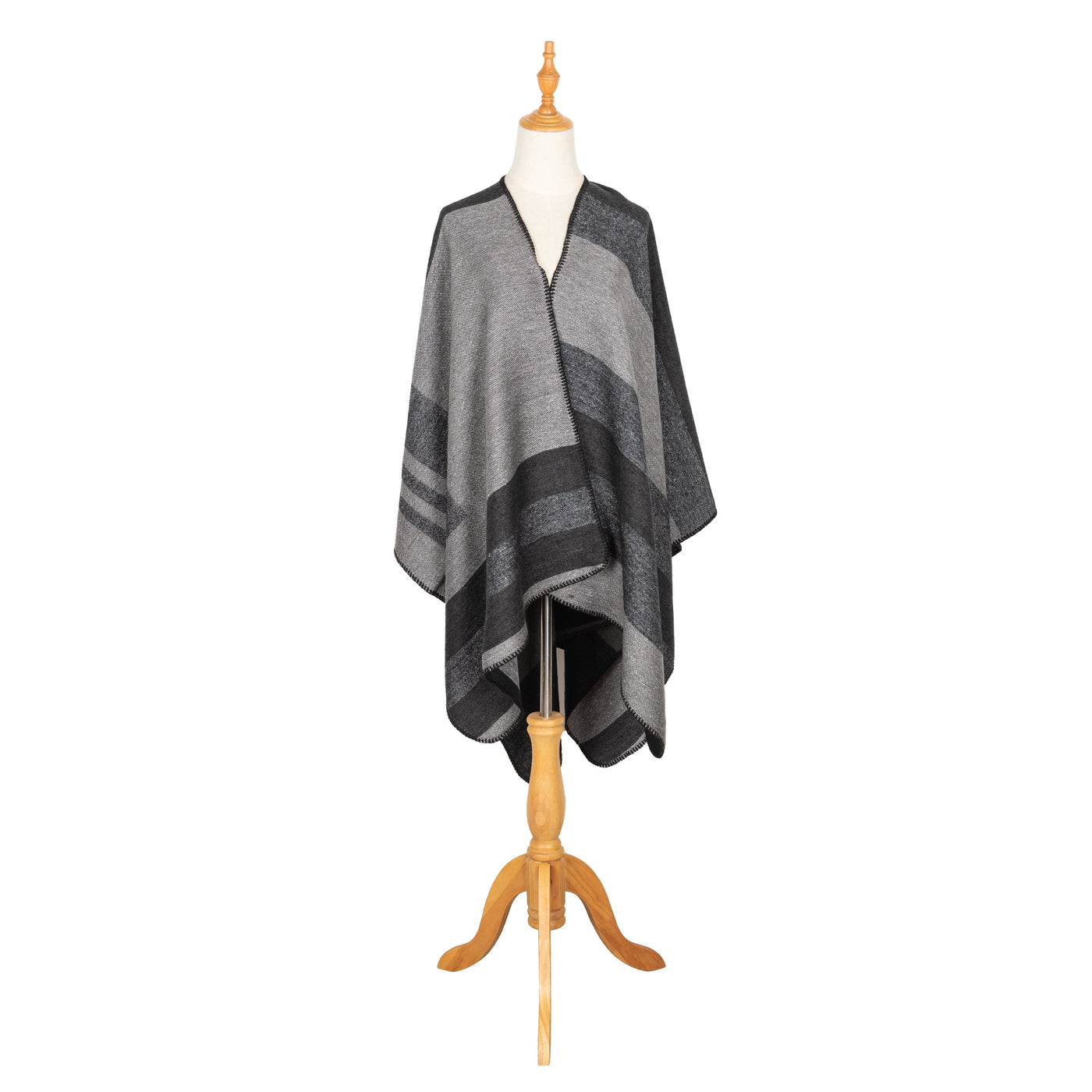 PONCHO - Patty - Womens Woven Striped Open Front Poncho