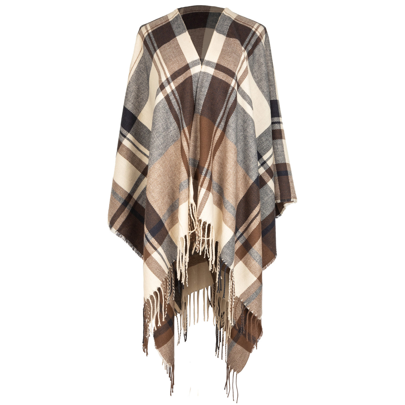 Savannah - Women's Woven Plaid Open Front Poncho-PONCHO-San Diego Hat Company