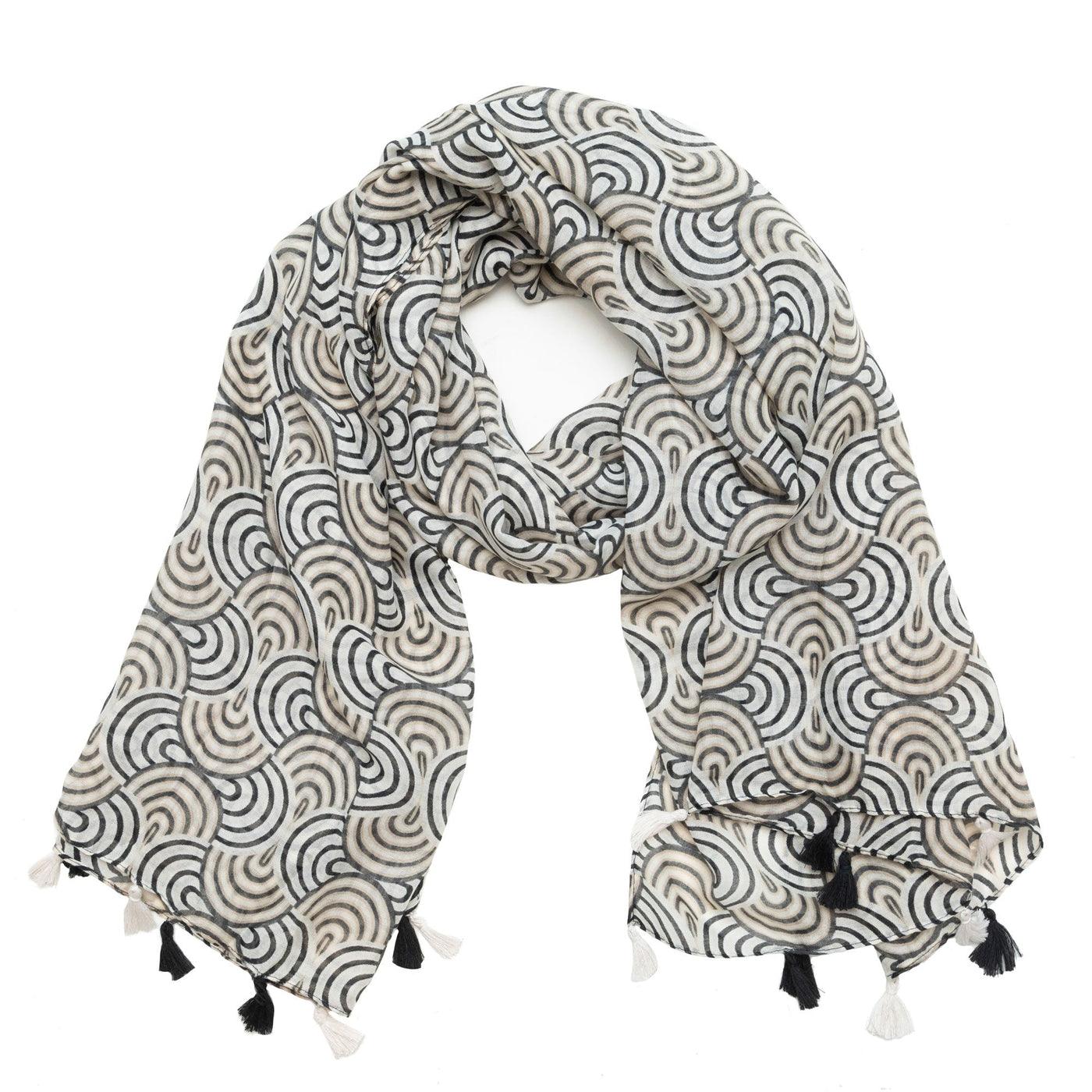 SCARF - Rain Or Shine - Light Weight Woven Black And White Rainbow Scarf