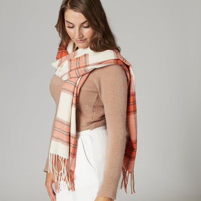 SCARF - Ella - Women's Woven Plaid Scarf W/ Fringe