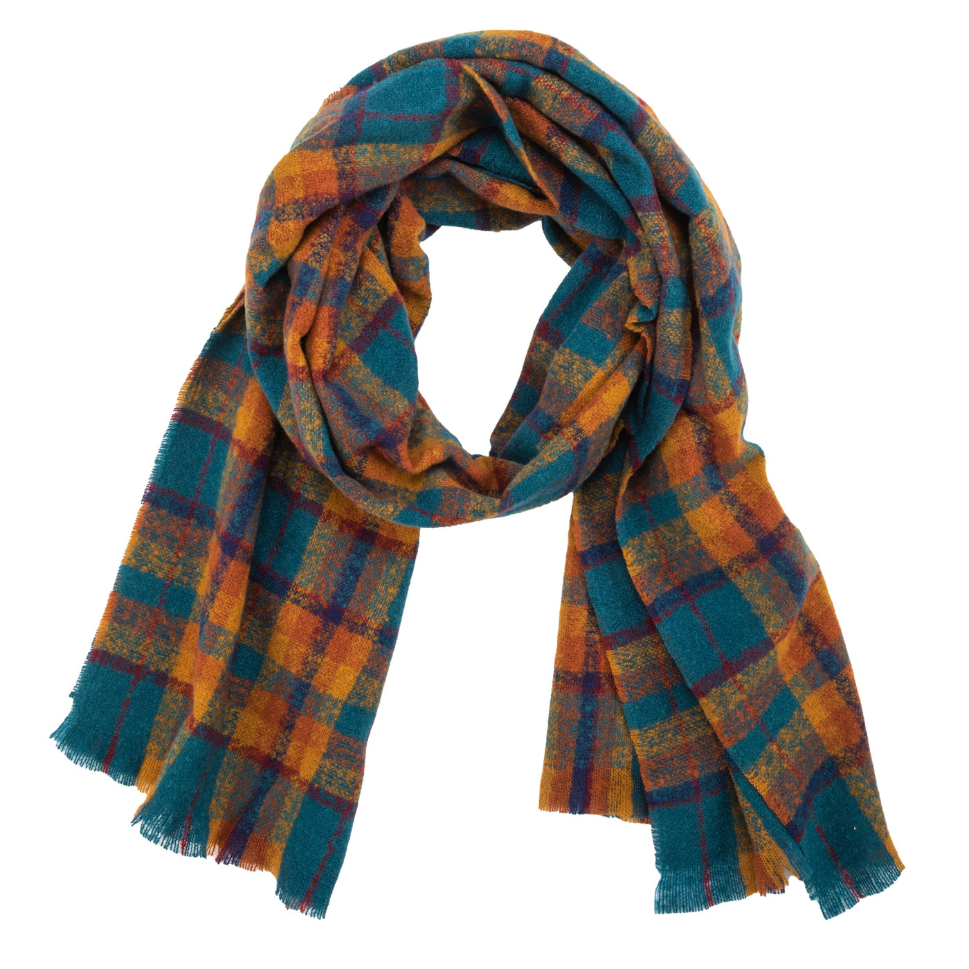 SCARF - Fay - Women's Woven Plaid Scarf W/ Raw Edges