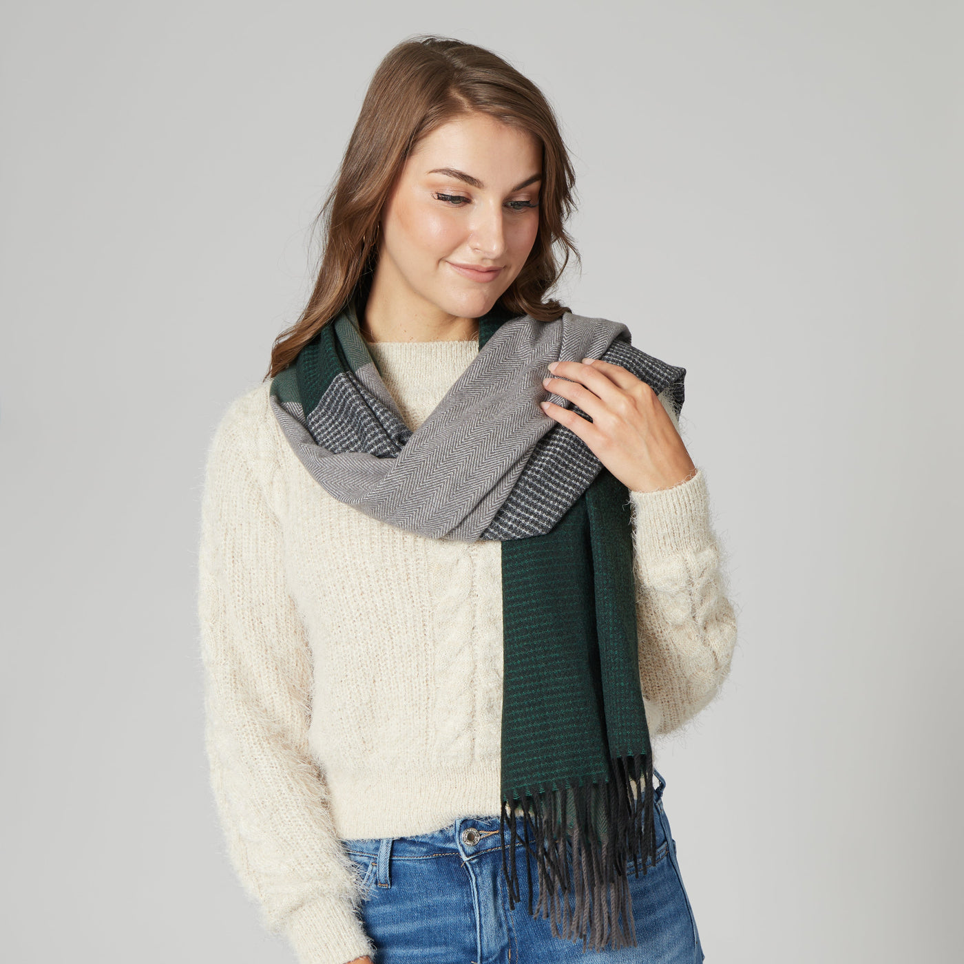 SCARF - Georgia - Women's Woven Plaid Scarf With Braided Fringe