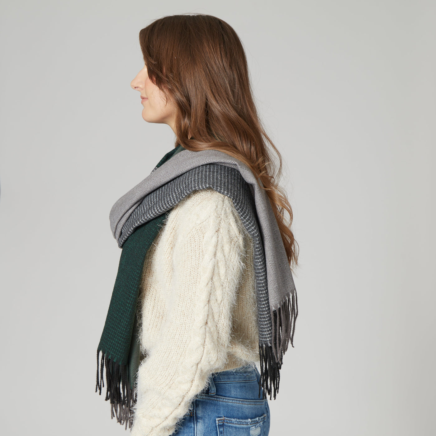 SCARF - Georgia - Women's Woven Plaid Scarf With Braided Fringe