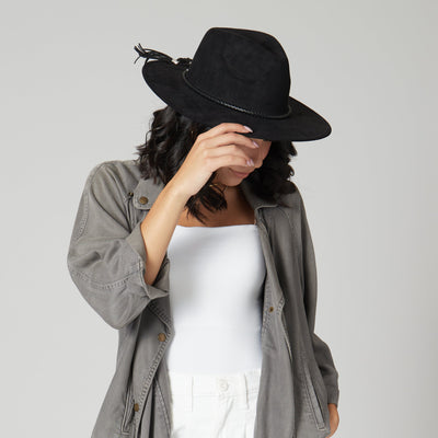 FEDORA - Faux Suede Fedora With Tassel Back Bow