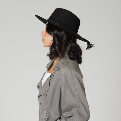 FEDORA - Faux Suede Fedora With Tassel Back Bow