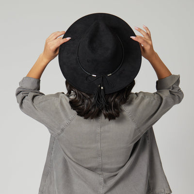 FEDORA - Faux Suede Fedora With Tassel Back Bow