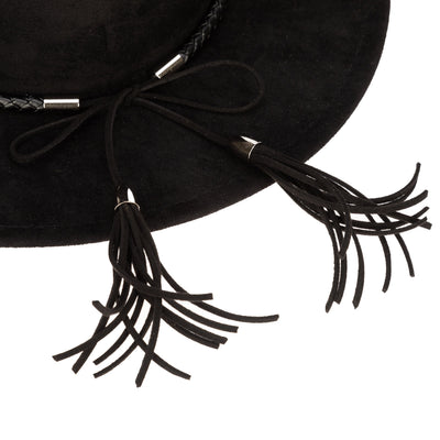 FEDORA - Faux Suede Fedora With Tassel Back Bow