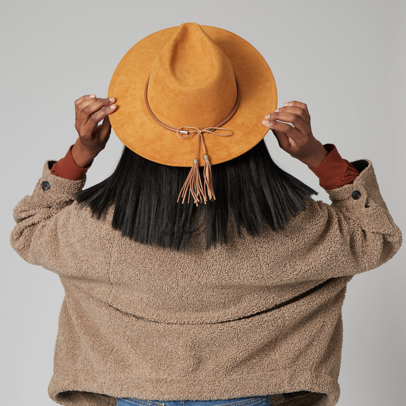 FEDORA - Faux Suede Fedora With Tassel Back Bow