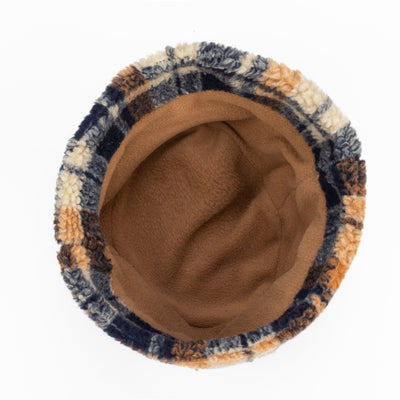BUCKET - Helen - Cut & Sew Printed Plaid Sherpa Cap W/ Cuff