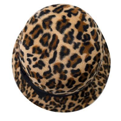 BUCKET - Women's Faux Wool Felt Leopard Cloche With Grosgrain Bow