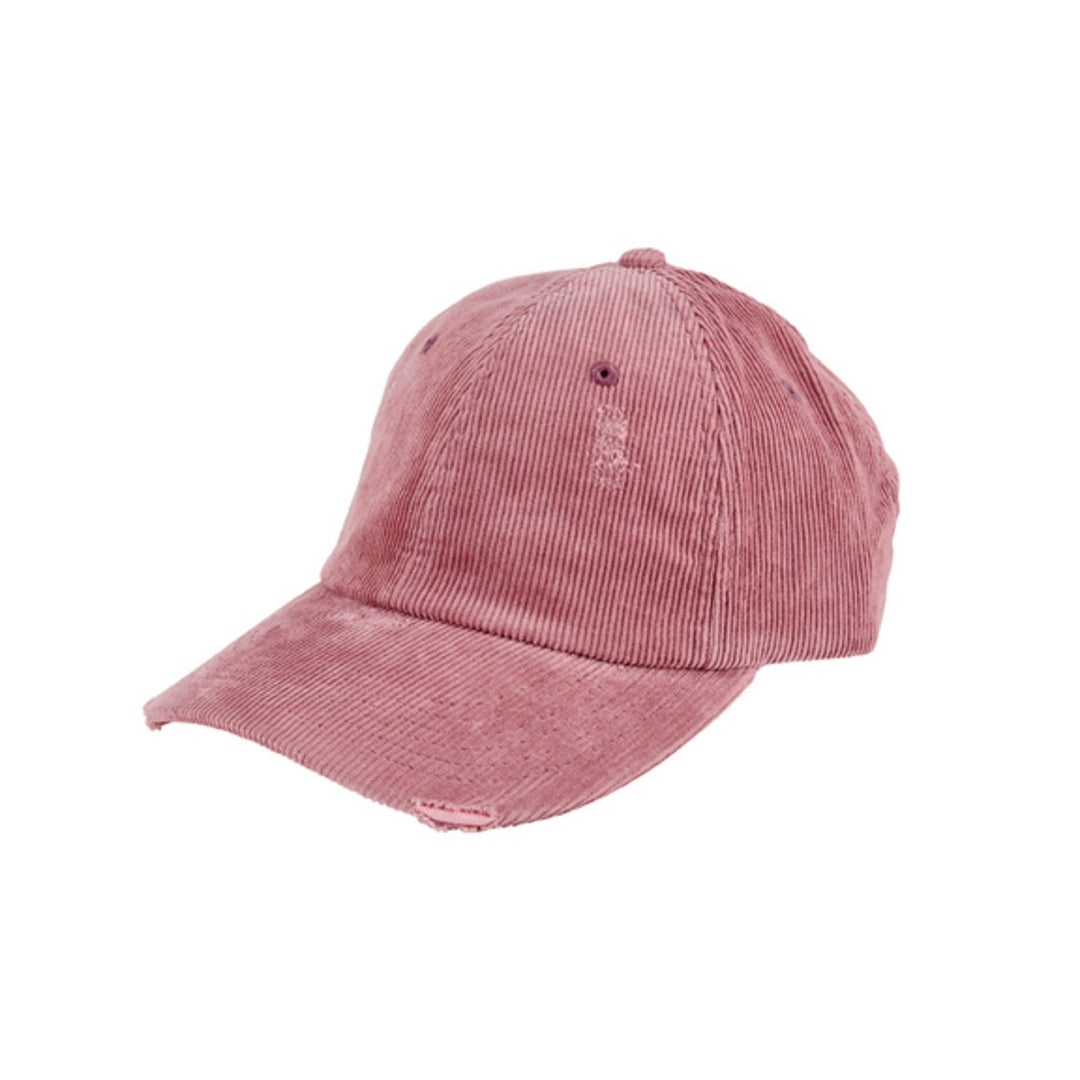Distressed Corduroy Ball Cap with Adjustable Back Slider – San