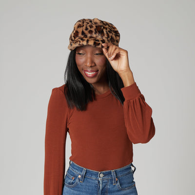 CAP - Women's Leopard Faux Fur Baker Boy