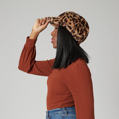 CAP - Women's Leopard Faux Fur Baker Boy