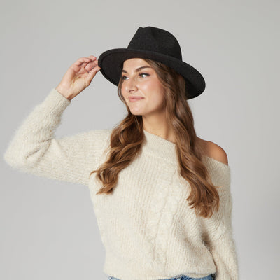 FEDORA - Women's Faux Felt Fedora With Leather Band