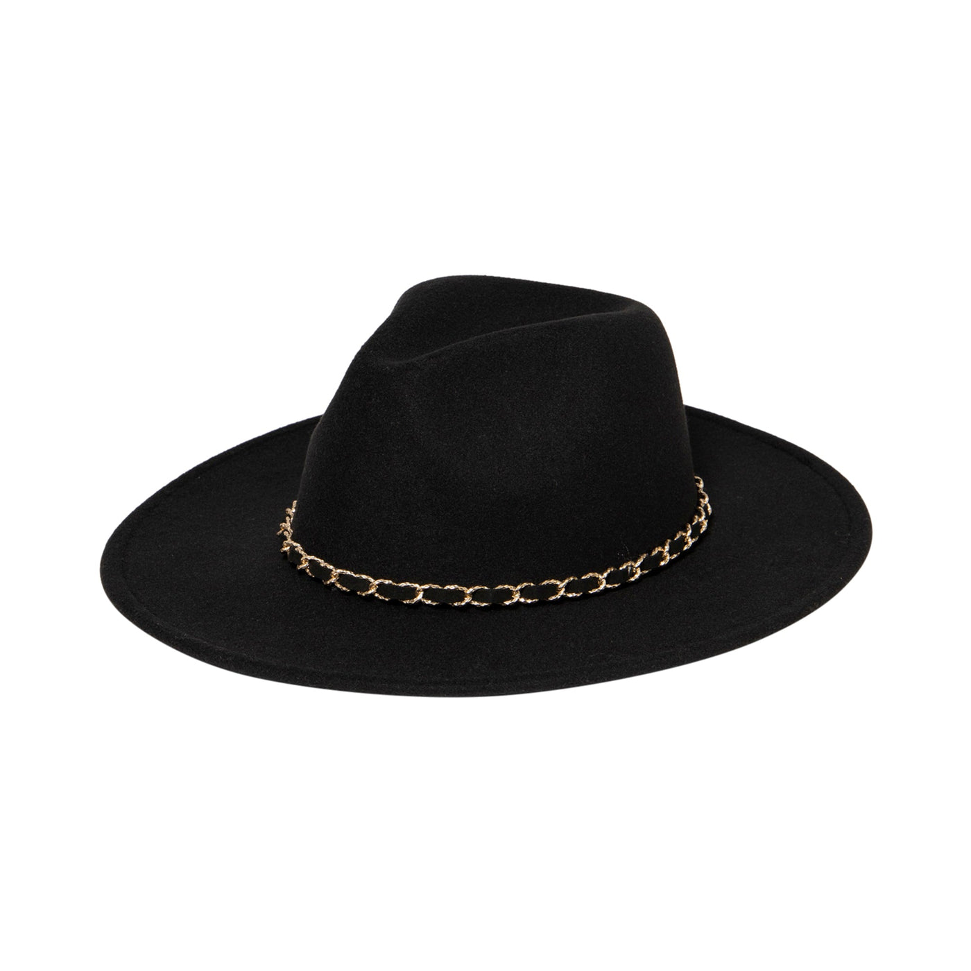 FEDORA - Women's Faux Felt Fedora W/ Gold Chain Trim