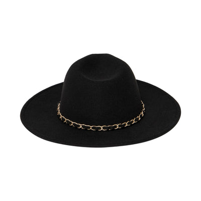 FEDORA - Women's Faux Felt Fedora W/ Gold Chain Trim