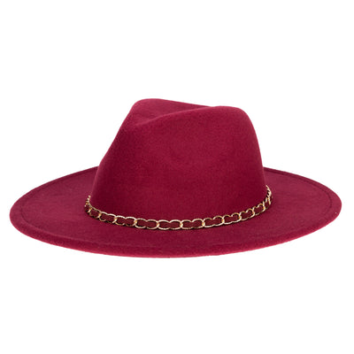 FEDORA - Women's Faux Felt Fedora W/ Gold Chain Trim