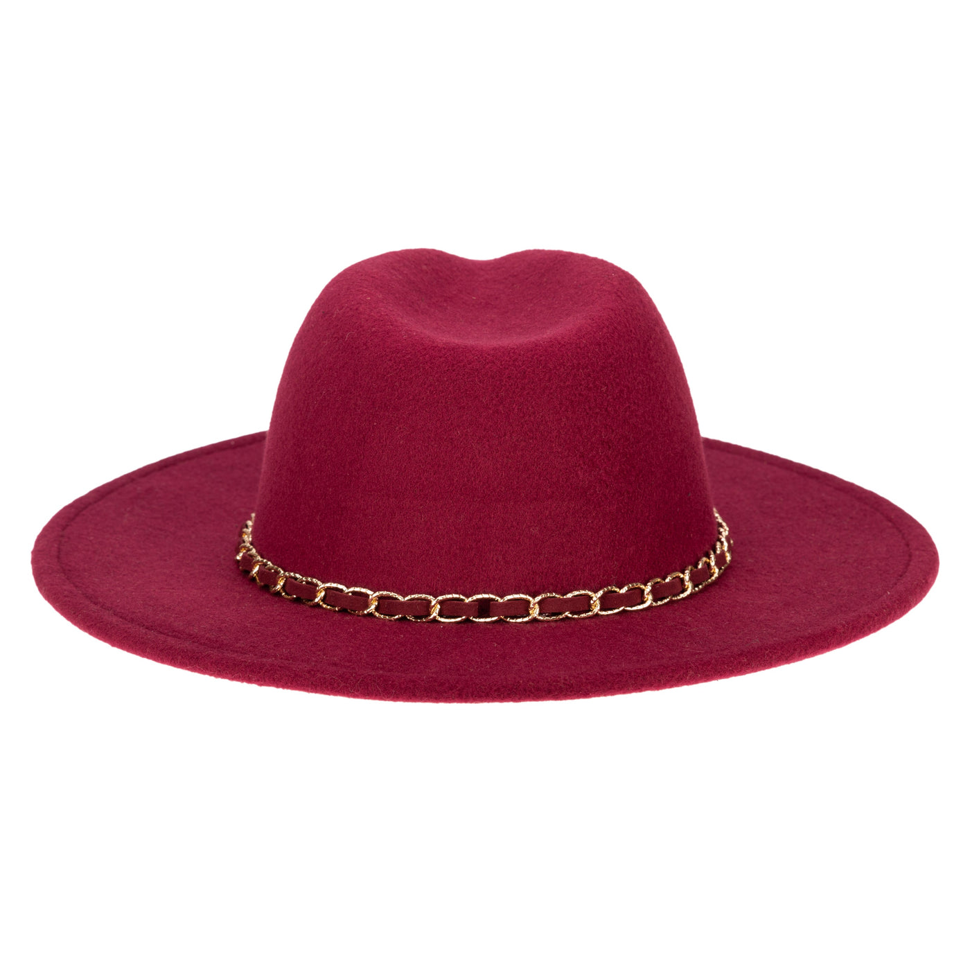 FEDORA - Women's Faux Felt Fedora W/ Gold Chain Trim