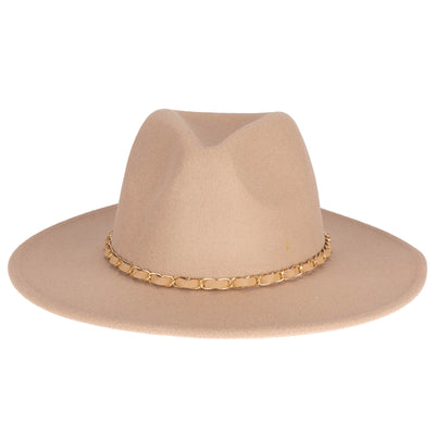 FEDORA - Women's Faux Felt Fedora W/ Gold Chain Trim