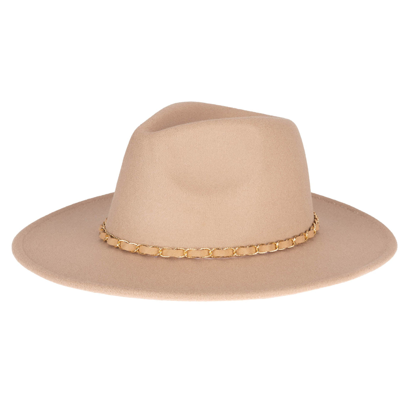 FEDORA - Women's Faux Felt Fedora W/ Gold Chain Trim